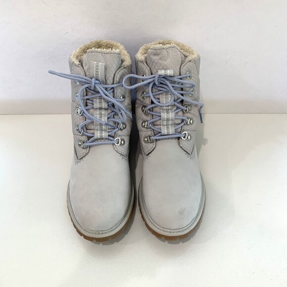 Timberland Premium Puffer Boots Leather Hiker Booties Light Grey Size 10 NEW - Picture 5 of 7